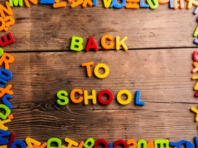 colorful back to school on wooden board