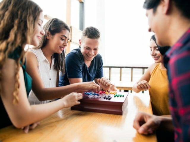 students playing boardgames