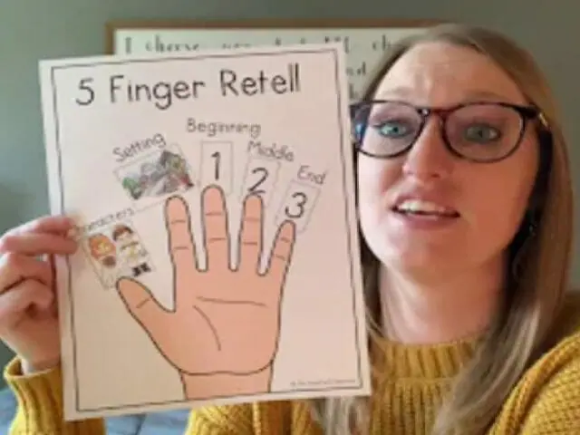 teacher showing 5 finger retell lesson